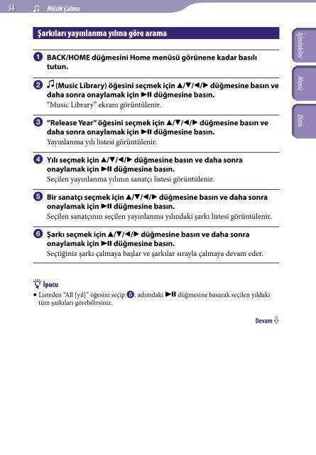 Sony NWZ-E438F - NWZ-E438F Istruzioni per l'uso Turco