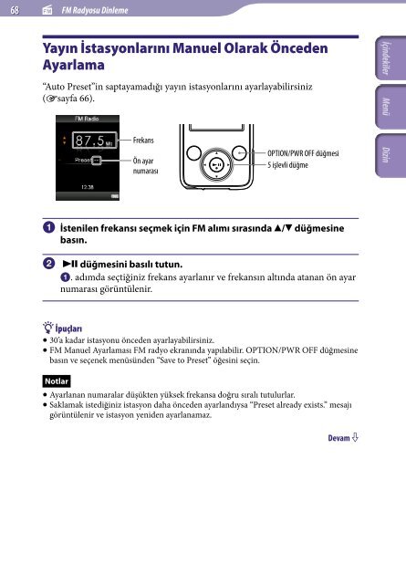 Sony NWZ-E438F - NWZ-E438F Istruzioni per l'uso Turco