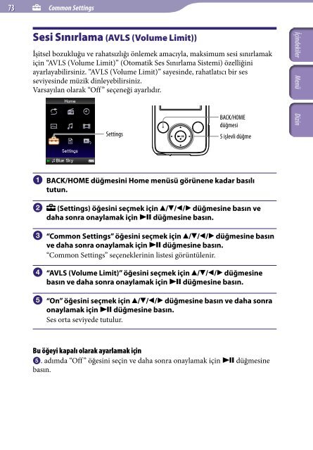 Sony NWZ-E438F - NWZ-E438F Istruzioni per l'uso Turco