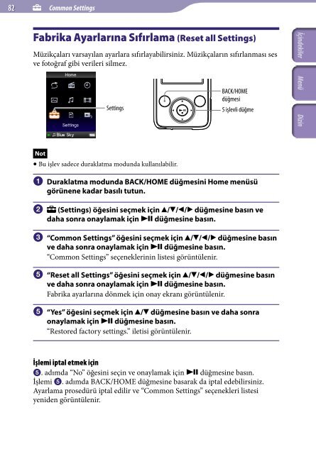 Sony NWZ-E438F - NWZ-E438F Istruzioni per l'uso Turco