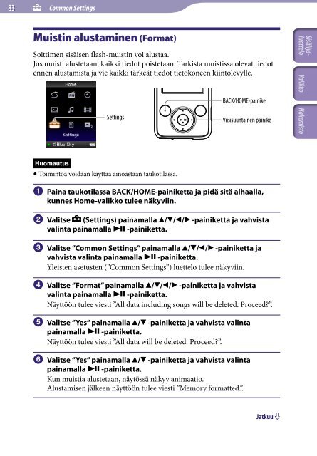 Sony NWZ-E438F - NWZ-E438F Istruzioni per l'uso Finlandese