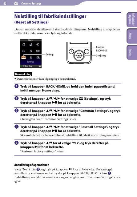 Sony NWZ-E438F - NWZ-E438F Istruzioni per l'uso Danese