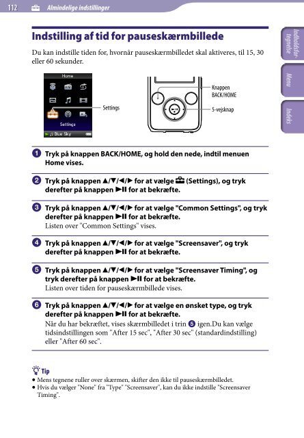 Sony NWZ-S636F - NWZ-S636F Istruzioni per l'uso Danese