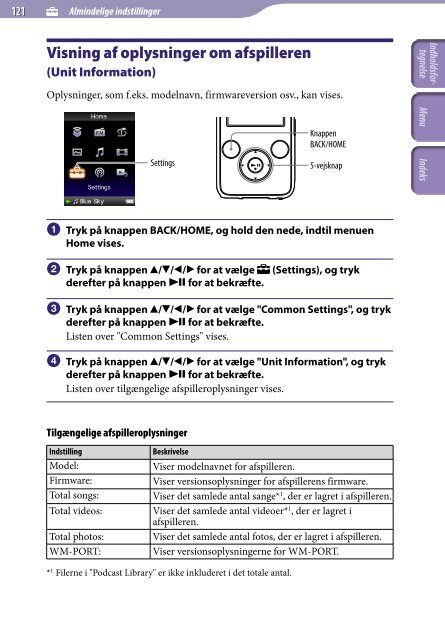 Sony NWZ-S636F - NWZ-S636F Istruzioni per l'uso Danese