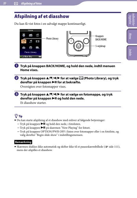 Sony NWZ-S636F - NWZ-S636F Istruzioni per l'uso Danese