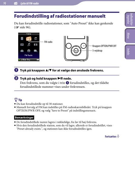 Sony NWZ-S636F - NWZ-S636F Istruzioni per l'uso Danese