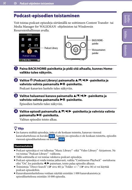 Sony NWZ-S636F - NWZ-S636F Istruzioni per l'uso Finlandese
