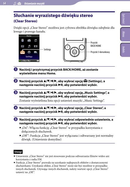 Sony NWZ-S636F - NWZ-S636F Istruzioni per l'uso Polacco