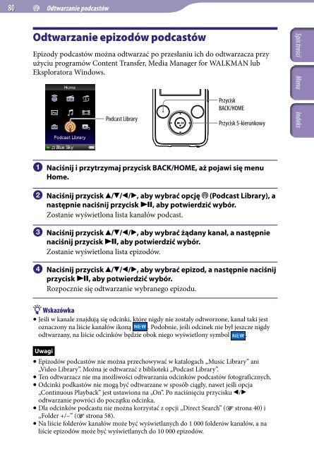 Sony NWZ-S636F - NWZ-S636F Istruzioni per l'uso Polacco