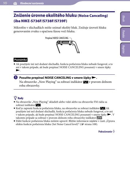 Sony NWZ-S636F - NWZ-S636F Istruzioni per l'uso Slovacco