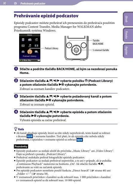 Sony NWZ-S636F - NWZ-S636F Istruzioni per l'uso Slovacco