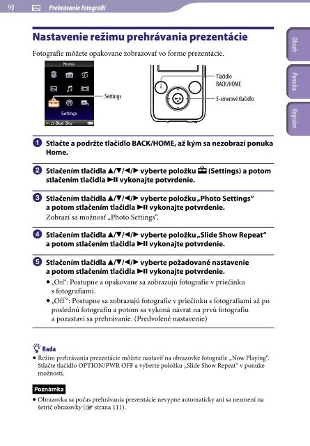 Sony NWZ-S636F - NWZ-S636F Istruzioni per l'uso Slovacco