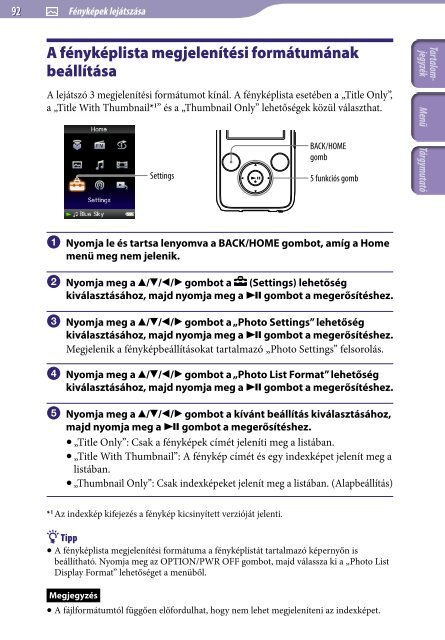 Sony NWZ-S636F - NWZ-S636F Istruzioni per l'uso Ungherese