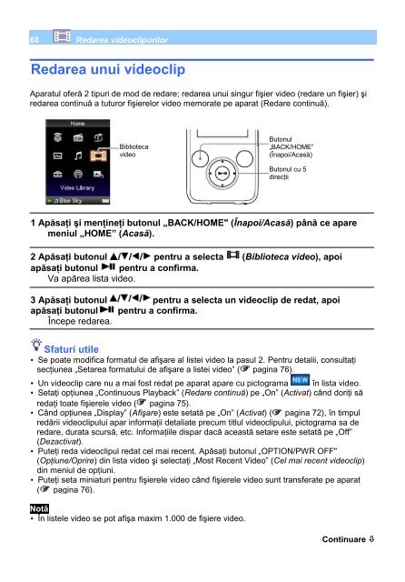 Sony NWZ-S636F - NWZ-S636F Istruzioni per l'uso Rumeno