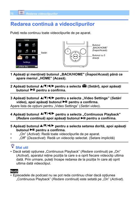 Sony NWZ-S636F - NWZ-S636F Istruzioni per l'uso Rumeno