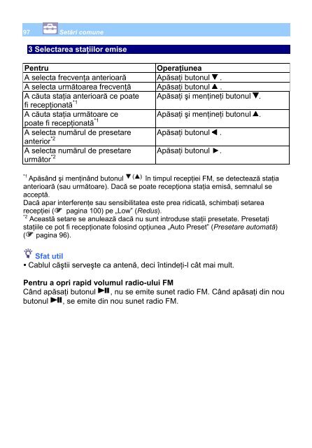 Sony NWZ-S636F - NWZ-S636F Istruzioni per l'uso Rumeno