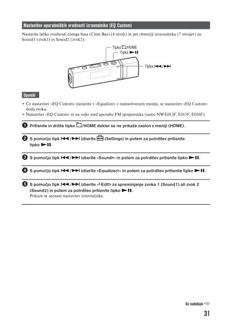 Sony NW-E015F - NW-E015F Istruzioni per l'uso Sloveno