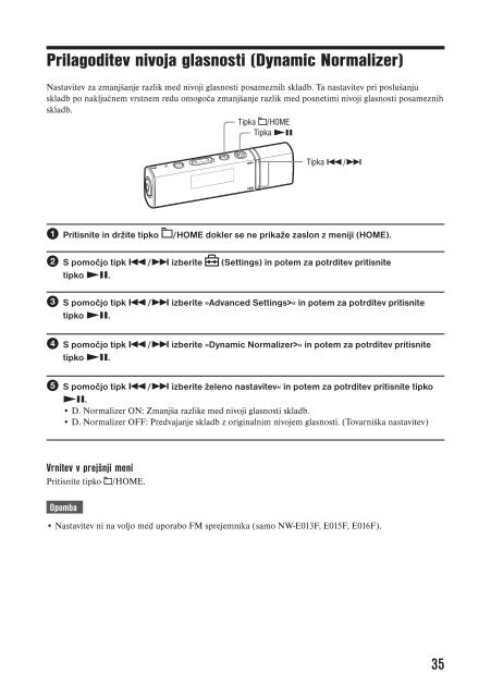 Sony NW-E015F - NW-E015F Istruzioni per l'uso Sloveno