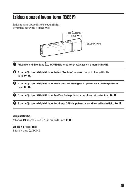 Sony NW-E015F - NW-E015F Istruzioni per l'uso Sloveno