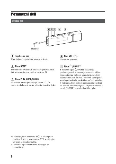 Sony NW-E015F - NW-E015F Istruzioni per l'uso Sloveno