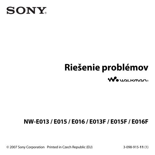 Sony NW-E015F - NW-E015F Istruzioni per l'uso Slovacco