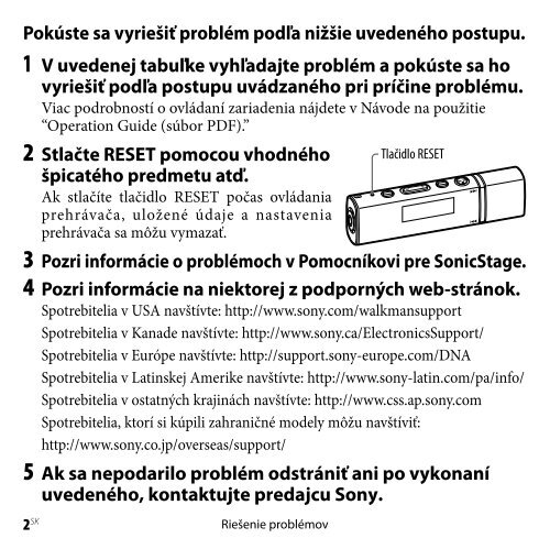 Sony NW-E015F - NW-E015F Istruzioni per l'uso Slovacco