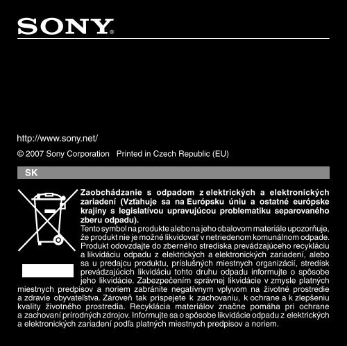 Sony NW-E015F - NW-E015F Istruzioni per l'uso Slovacco