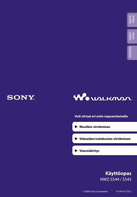 Sony NWZ-S544 - NWZ-S544 Istruzioni per l'uso Finlandese