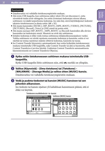 Sony NWZ-S544 - NWZ-S544 Istruzioni per l'uso Finlandese