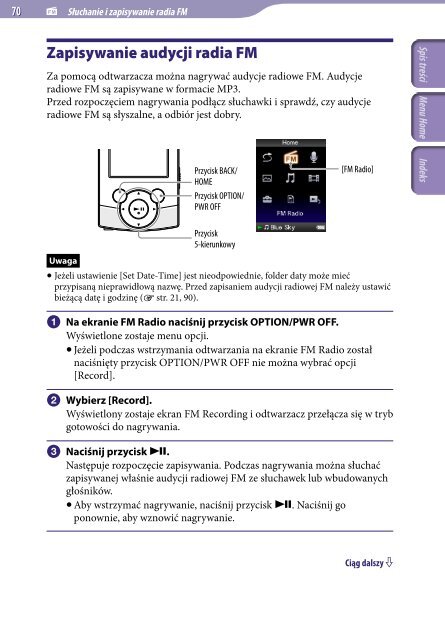 Sony NWZ-S544 - NWZ-S544 Istruzioni per l'uso Polacco