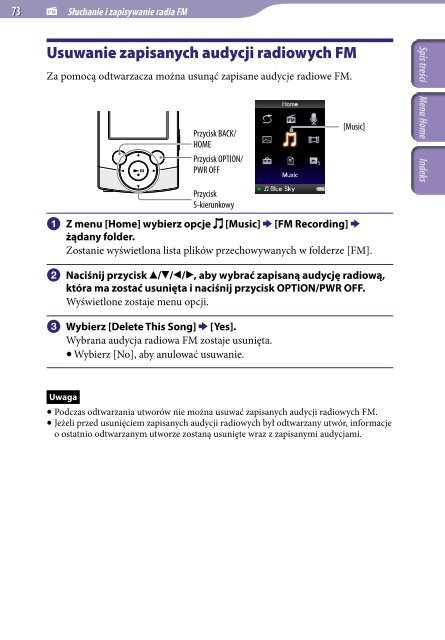 Sony NWZ-S544 - NWZ-S544 Istruzioni per l'uso Polacco