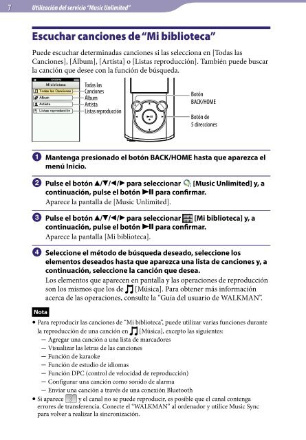 Sony NWZ-S764BT - NWZ-S764BT Istruzioni per l'uso Spagnolo