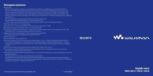 Sony NWZ-A815 - NWZ-A815 Istruzioni per l'uso Polacco