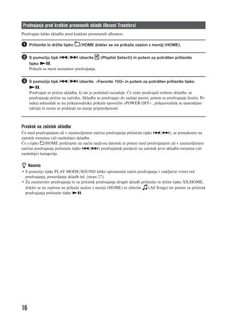 Sony NW-E015 - NW-E015 Istruzioni per l'uso Sloveno