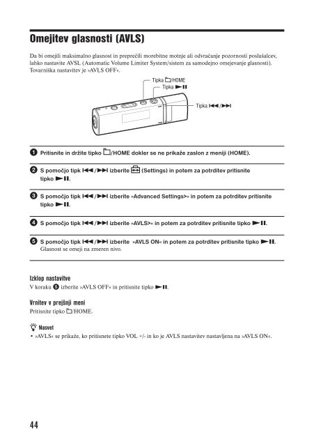 Sony NW-E015 - NW-E015 Istruzioni per l'uso Sloveno