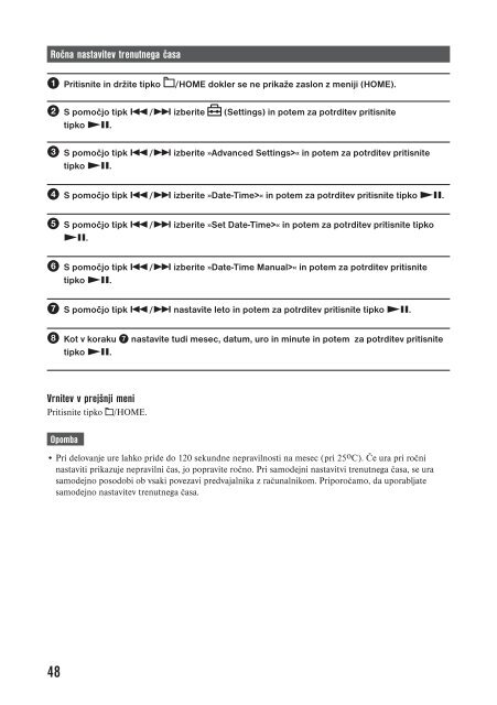 Sony NW-E015 - NW-E015 Istruzioni per l'uso Sloveno