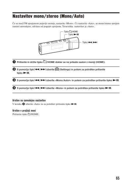 Sony NW-E015 - NW-E015 Istruzioni per l'uso Sloveno