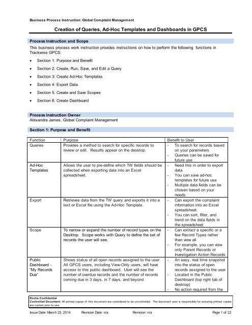 Work Instructions_Queries and Ad-Hoc Templates