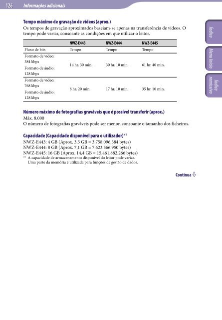 Sony NWZ-E445 - NWZ-E445 Istruzioni per l'uso Portoghese