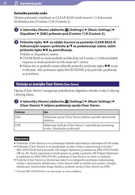 Sony NWZ-E445 - NWZ-E445 Istruzioni per l'uso Croato