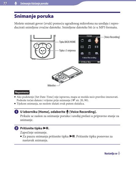 Sony NWZ-E445 - NWZ-E445 Istruzioni per l'uso Croato