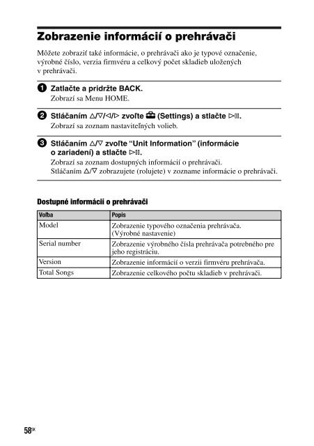 Sony NW-A1000 - NW-A1000 Istruzioni per l'uso Slovacco