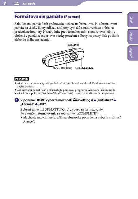 Sony NWZ-B142F - NWZ-B142F Istruzioni per l'uso Slovacco