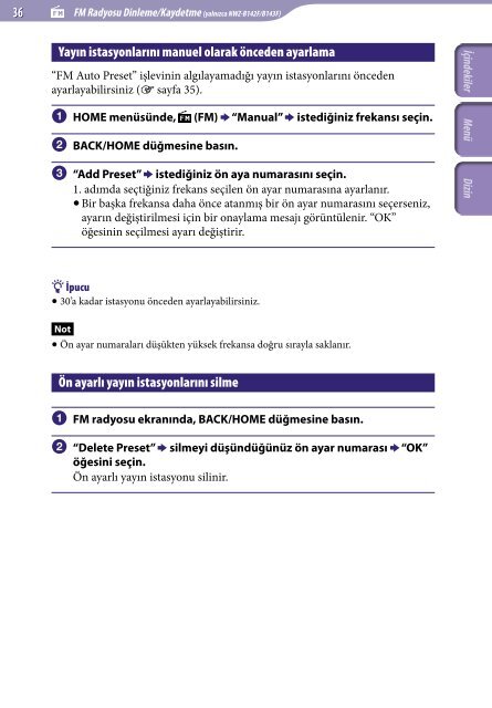 Sony NWZ-B142F - NWZ-B142F Istruzioni per l'uso Turco