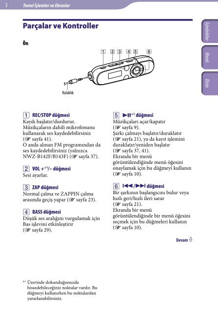 Sony NWZ-B142F - NWZ-B142F Istruzioni per l'uso Turco