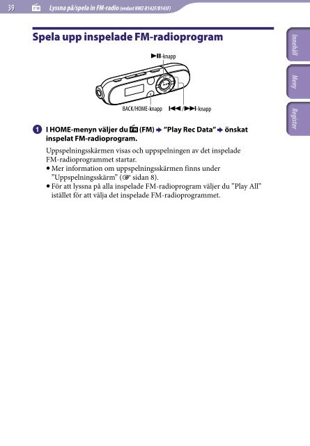 Sony NWZ-B142F - NWZ-B142F Istruzioni per l'uso Svedese