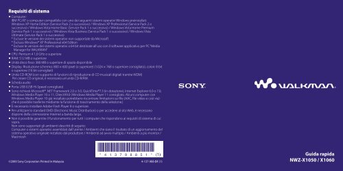 Sony NWZ-X1060 - NWZ-X1060 Istruzioni per l'uso Italiano