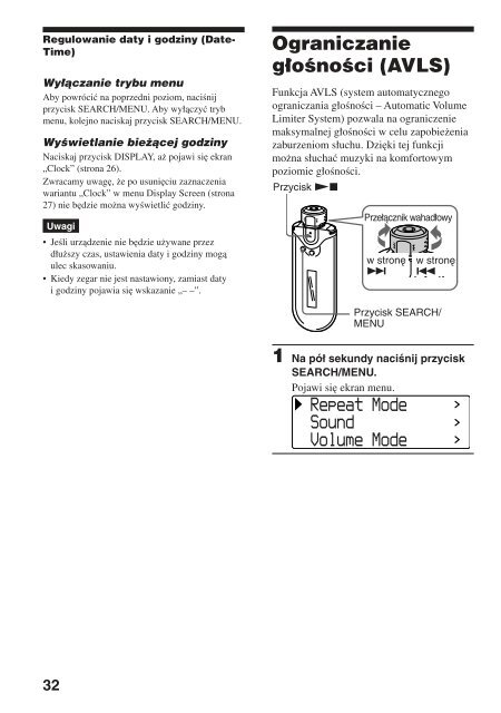 Sony NW-E405 - NW-E405 Istruzioni per l'uso Polacco