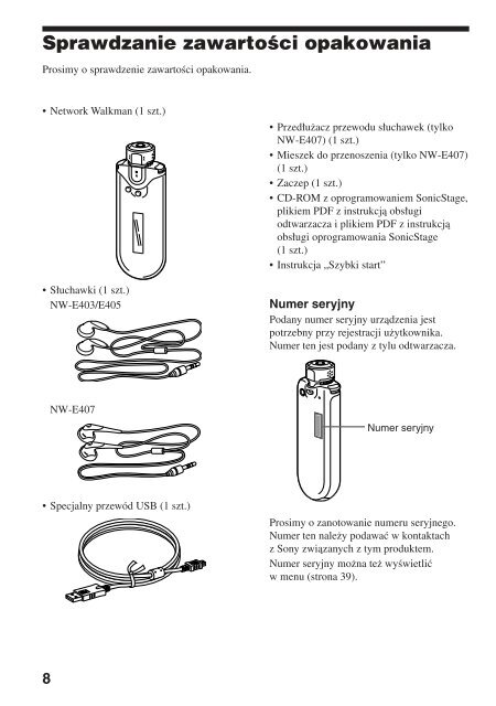 Sony NW-E407 - NW-E407 Istruzioni per l'uso Polacco