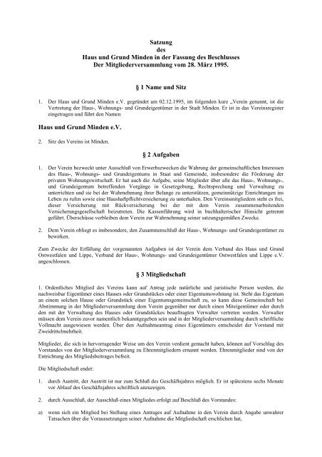 Satzung Haus Und Grund Minden Ev